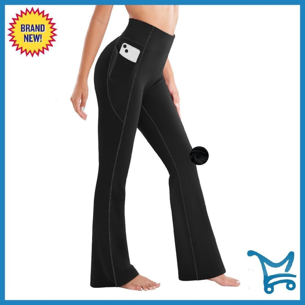Fleece Lined Yoga Pants High Waist Flare Leggings with Pockets